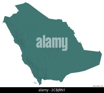 Shape of Saudi Arabia with its capital isolated on white background. Colored elevation map. 3D rendering Stock Photo