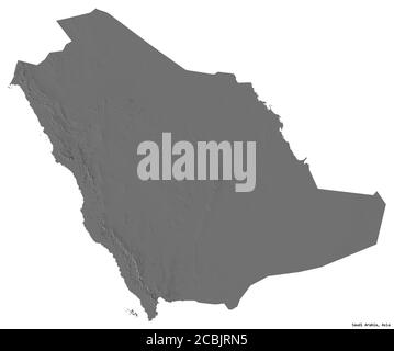 Shape of Saudi Arabia with its capital isolated on white background. Bilevel elevation map. 3D rendering Stock Photo