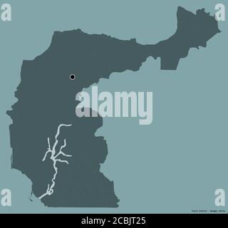 Shape of Fatick, region of Senegal, with its capital isolated on a solid color background. Colored elevation map. 3D rendering Stock Photo