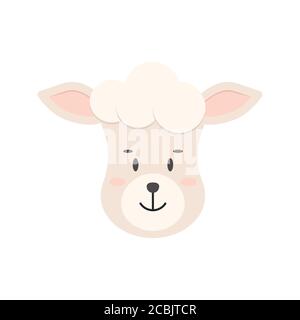 Cute farm sheep head icon isolated on white background. Stock Vector