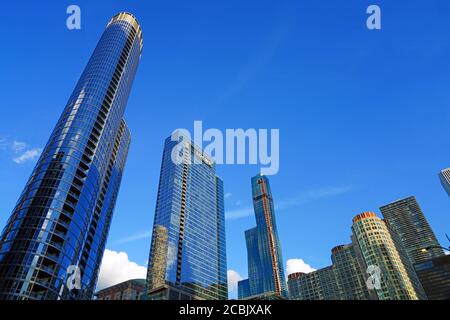 CHICAGO, IL -26 JUL 2020- View of the Chicago skyline with the construction of the Vista Tower,  a supertall skyscraper being built in Chicago, Illino Stock Photo