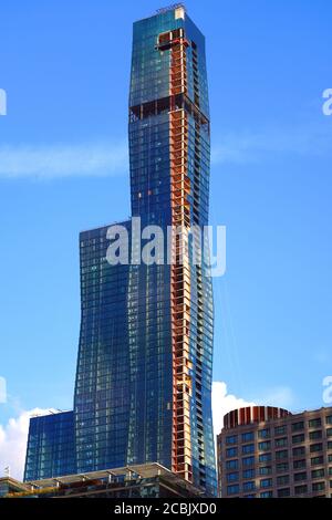 CHICAGO, IL -26 JUL 2020- View of the Chicago skyline with the construction of the Vista Tower,  a supertall skyscraper being built in Chicago, Illino Stock Photo