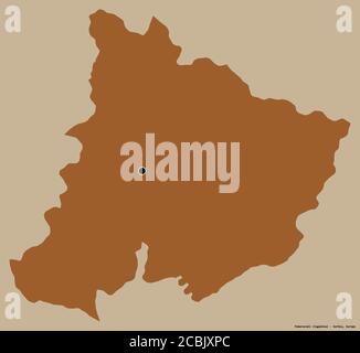 Shape of Pomoravski, district of Serbia, with its capital isolated on a solid color background. Composition of patterned textures. 3D rendering Stock Photo