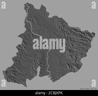 Shape of Pomoravski, district of Serbia, with its capital isolated on a solid color background. Bilevel elevation map. 3D rendering Stock Photo