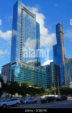 CHICAGO, IL -26 JUL 2020- View of the Chicago skyline with the construction of the Vista Tower,  a supertall skyscraper being built in Chicago, Illino Stock Photo