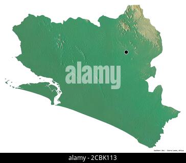 Shape of Southern, province of Sierra Leone, with its capital isolated on white background. Topographic relief map. 3D rendering Stock Photo