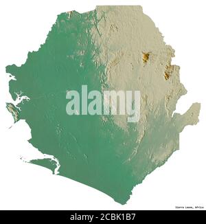 Shape of Sierra Leone with its capital isolated on white background. Topographic relief map. 3D rendering Stock Photo