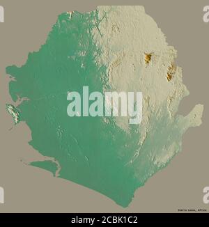 Shape of Sierra Leone with its capital isolated on a solid color background. Topographic relief map. 3D rendering Stock Photo