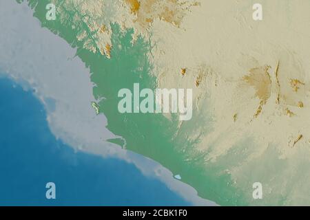 Extended area of Sierra Leone. Topographic relief map. 3D rendering Stock Photo