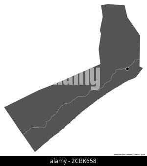 Shape of Shabeellaha Hoose, region of Somalia, with its capital isolated on white background. Bilevel elevation map. 3D rendering Stock Photo