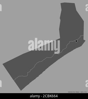 Shape of Shabeellaha Hoose, region of Somalia, with its capital isolated on a solid color background. Bilevel elevation map. 3D rendering Stock Photo