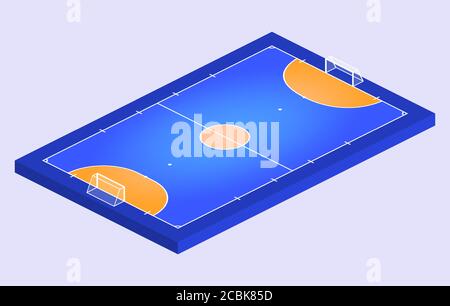 Isometric Perspective view Field for futsal. Orange Outline of lines futsal field Vector illustration. Vector illustration Stock Vector