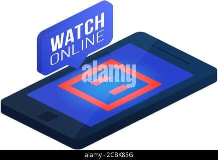 Karate mat, carpet, tatami on phone screen online concept vector flat isometric illustration. Online karate, judo, taekwondo flat isometric vector con Stock Vector