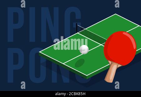 Table tennis center banner design. Isometric table for the ping pong. Vector illustration Stock Vector