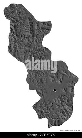 Shape of Sejong, metropolitan autonomous city of South Korea, with its capital isolated on white background. Bilevel elevation map. 3D rendering Stock Photo