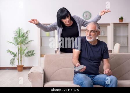 Old couple having argument at the home Stock Photo