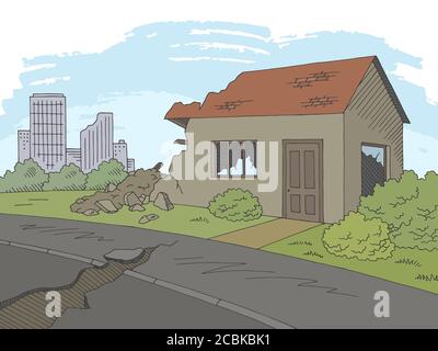 Earthquake graphic color landscape city sketch illustration vector Stock Vector