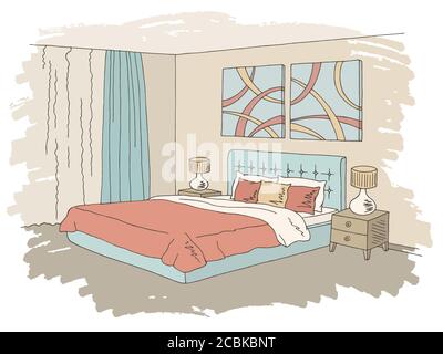 Bedroom color graphic home interior sketch illustration vector Stock Vector