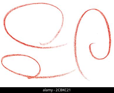 Graphic resources. Various red pencil circle drawings isolated on white background Stock Photo