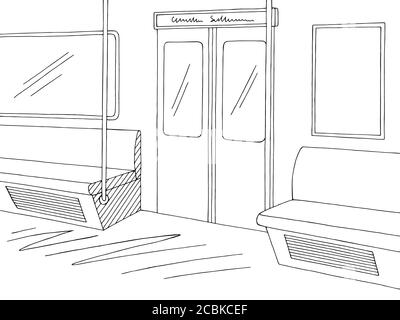 Train interior graphic metro subway sketch illustration vector Stock Vector