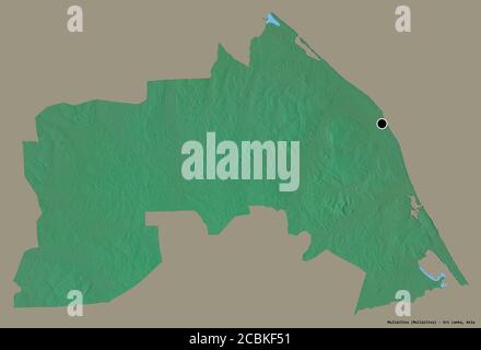 Shape of Mullaitivu, district of Sri Lanka, with its capital isolated on a solid color background. Topographic relief map. 3D rendering Stock Photo