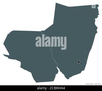 Shape of Kassala, state of Sudan, with its capital isolated on white background. Colored elevation map. 3D rendering Stock Photo