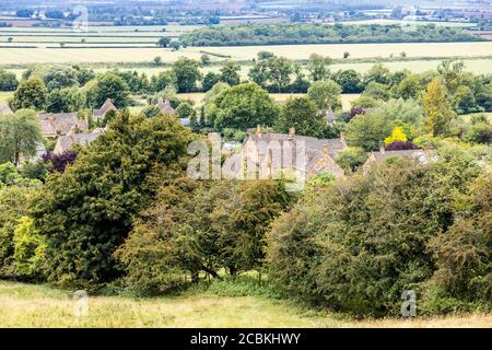 The Cotswold village of Laverton lying at the foot of the Cotswold scarp in Gloucestershire, UK