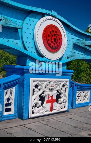 England, London, Tower Bridge, Colour detail of the bridge. Stock Photo
