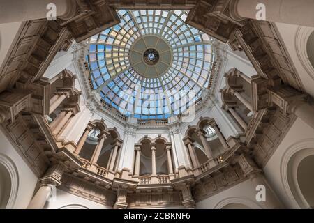 England, London, Tate Britain, View upwards from the basement to the glass dome.