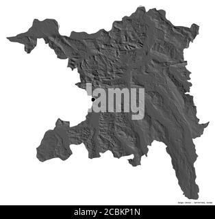 Shape of Aargau, canton of Switzerland, with its capital isolated on white background. Bilevel elevation map. 3D rendering Stock Photo