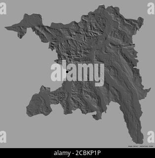 Shape of Aargau, canton of Switzerland, with its capital isolated on a solid color background. Bilevel elevation map. 3D rendering Stock Photo