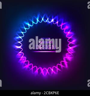 The sparkling neon banner.A glowing spiral. Multi-colored bright framework. The shining geometrical figures. Design element. Abstract background. Vect Stock Vector