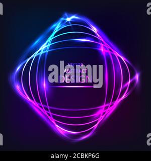 The sparkling neon banner. Multi-colored bright framework. The shining geometrical figures. Design element. Abstract background. Vector illustration. Stock Vector