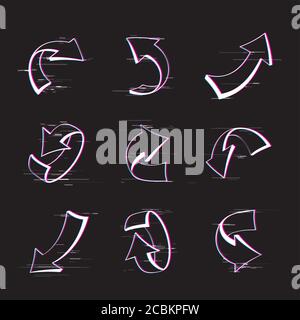 different glitch arrows set Stock Vector