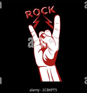 Gesture of a hand with lightnings.Sign rock'n'roll.Symbol we together.The press on clothes.Design element for a poster, emblems.Vector illustration on Stock Vector