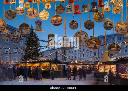 Christmas decorations in christmas market, Salzburg, Austria Stock Photo