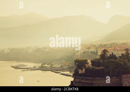 Misty view of harbor toward Naples, Sorrento, Italy Stock Photo