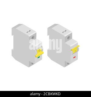 Switches of an electric chain in an isometry.Automatic switches of current on a white background.3D objects.The switched on and off situation.Vector i Stock Vector