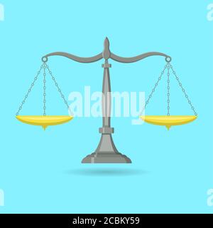 Badge scales.Icon balance.Symbol of justice, law. A vector illustration in flat style with a shadow.
