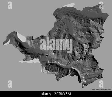 Shape of Schwyz, canton of Switzerland, with its capital isolated on a solid color background. Bilevel elevation map. 3D rendering Stock Photo