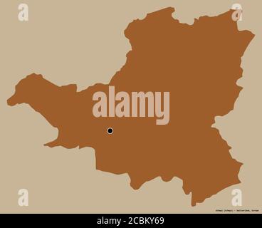 Shape of Schwyz, canton of Switzerland, with its capital isolated on a solid color background. Composition of patterned textures. 3D rendering Stock Photo