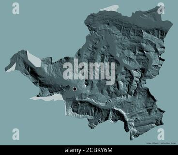 Shape of Schwyz, canton of Switzerland, with its capital isolated on a solid color background. Colored elevation map. 3D rendering Stock Photo