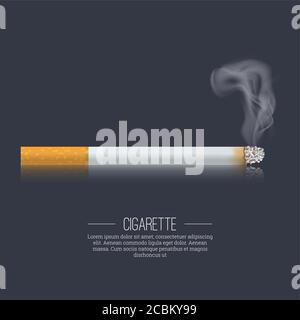 The smoking realistic cigarette on the dark isolated background.Design element. Vector illustration. Stock Vector