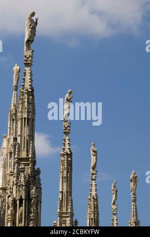 View of statues on top of spires Milan Cathedral, Milan, Lombardy, Italy Stock Photo