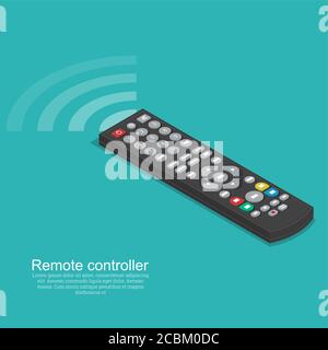 The black remote control with a signal.Isometric flat design.3D style. Vector illustration. Stock Vector