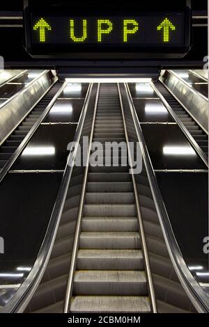 Escalator at Radhuset Metro Station, Stockholm, Sweden Stock Photo