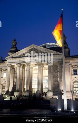 Reichstag entrance at night, Berlin, Germany Stock Photo