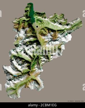 Shape of Uri, canton of Switzerland, with its capital isolated on a solid color background. Satellite imagery. 3D rendering Stock Photo