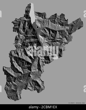 Shape of Uri, canton of Switzerland, with its capital isolated on a solid color background. Bilevel elevation map. 3D rendering Stock Photo