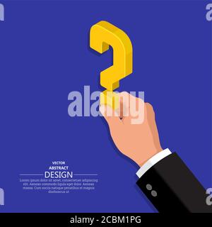 The hand of the person holds a question mark.Isometric illustration.The concept of a raising of a question in business.Difficulty, obstacle, solution Stock Vector